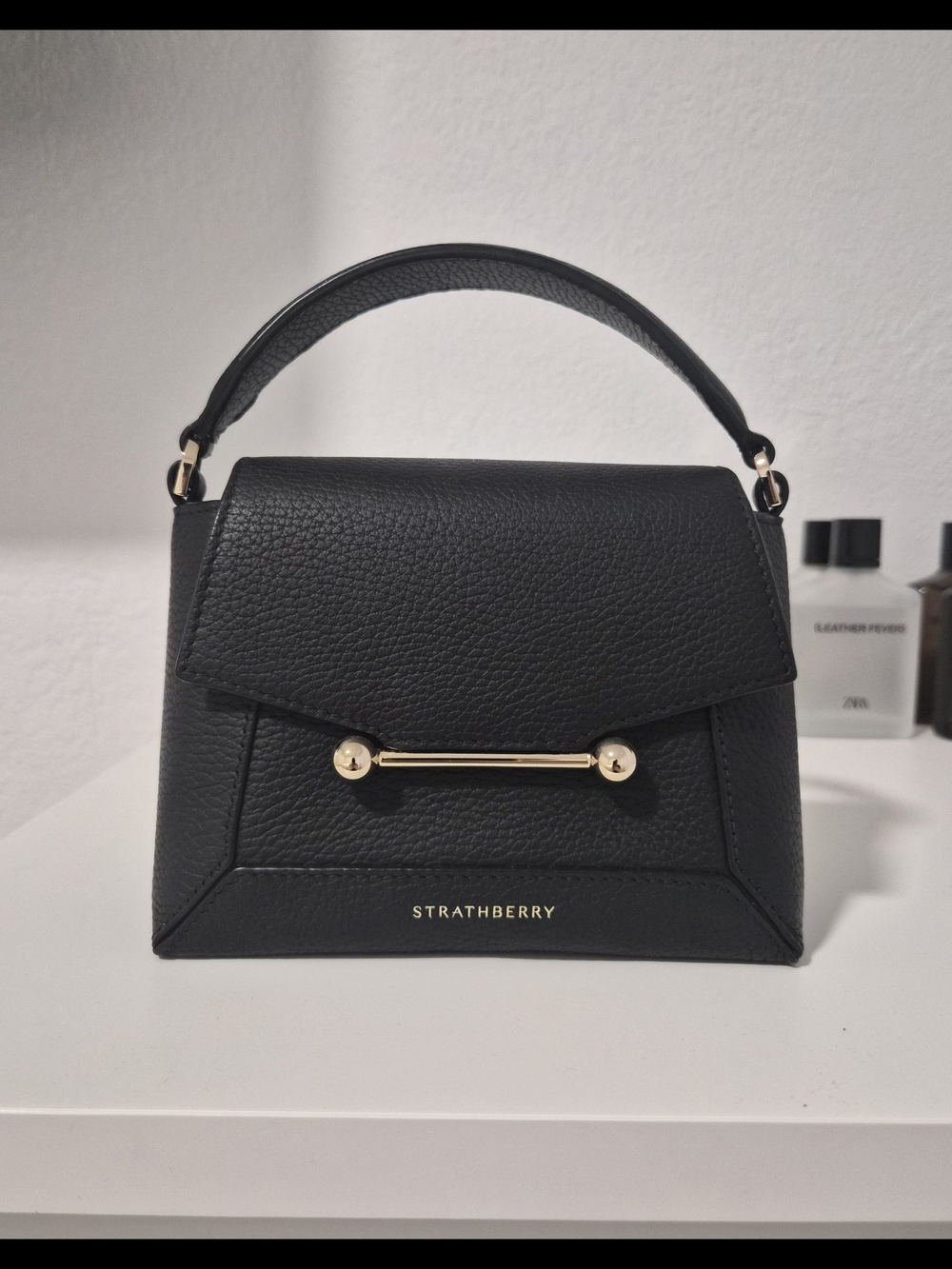 Strathberry Black Minibag Top-Handle Leather Satchel